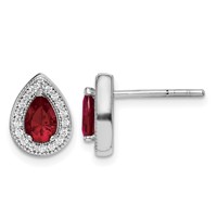 Sterling Silver Rhod Plated Red and Clear CZ Post Earrings view 1