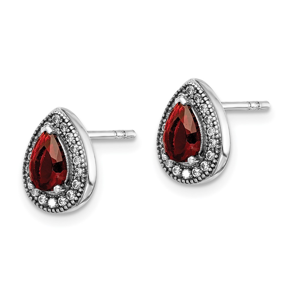 Sterling Silver Rhodium-Plated Red and Clear CZ Post Earrings (QE14472JUL)