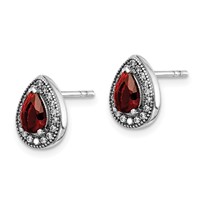 Sterling Silver Rhodium-Plated Red and Clear CZ Post Earrings view 2