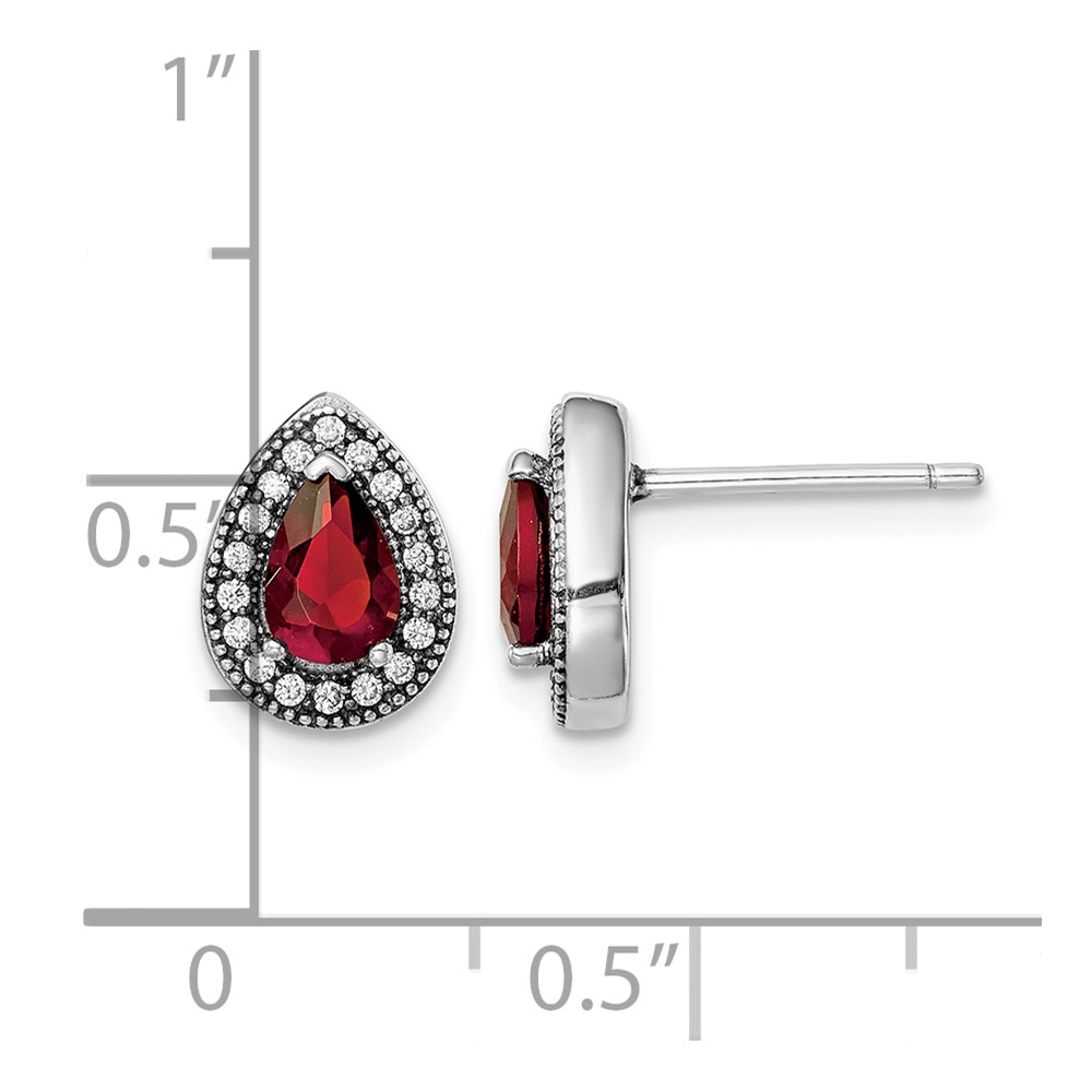Sterling Silver Rhodium-Plated Red and Clear CZ Post Earrings (QE14472JUL)