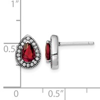 Sterling Silver Rhodium-Plated Red and Clear CZ Post Earrings view 4