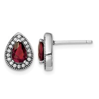Sterling Silver Rhodium-Plated Red and Clear CZ Post Earrings view 1