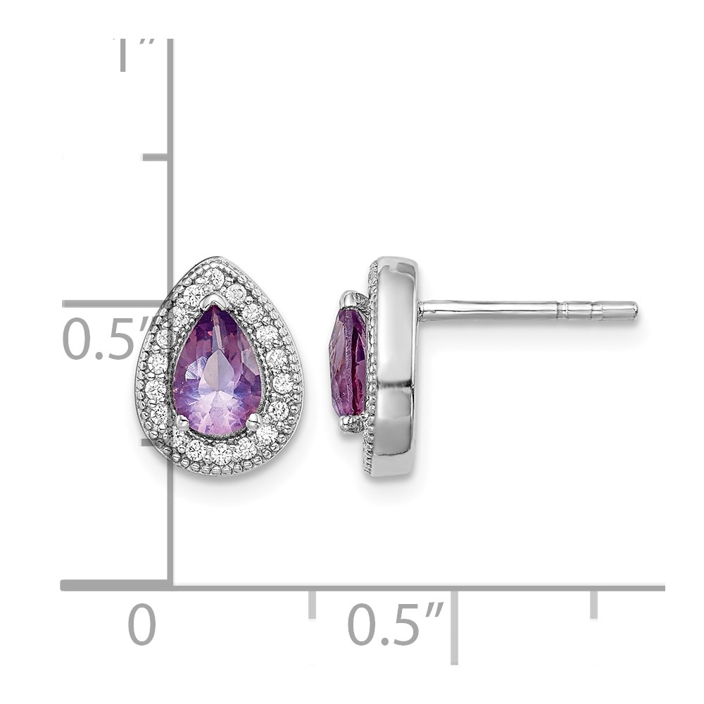 Sterling Silver Rhodium-Plated Purple and Clear CZ Post Earrings (QE14472JUN)