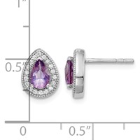 Sterling Silver Rhodium-Plated Purple and Clear CZ Post Earrings view 4
