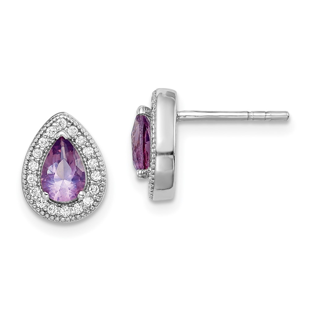 Sterling Silver Rhodium-Plated Purple and Clear CZ Post Earrings (QE14472JUN)