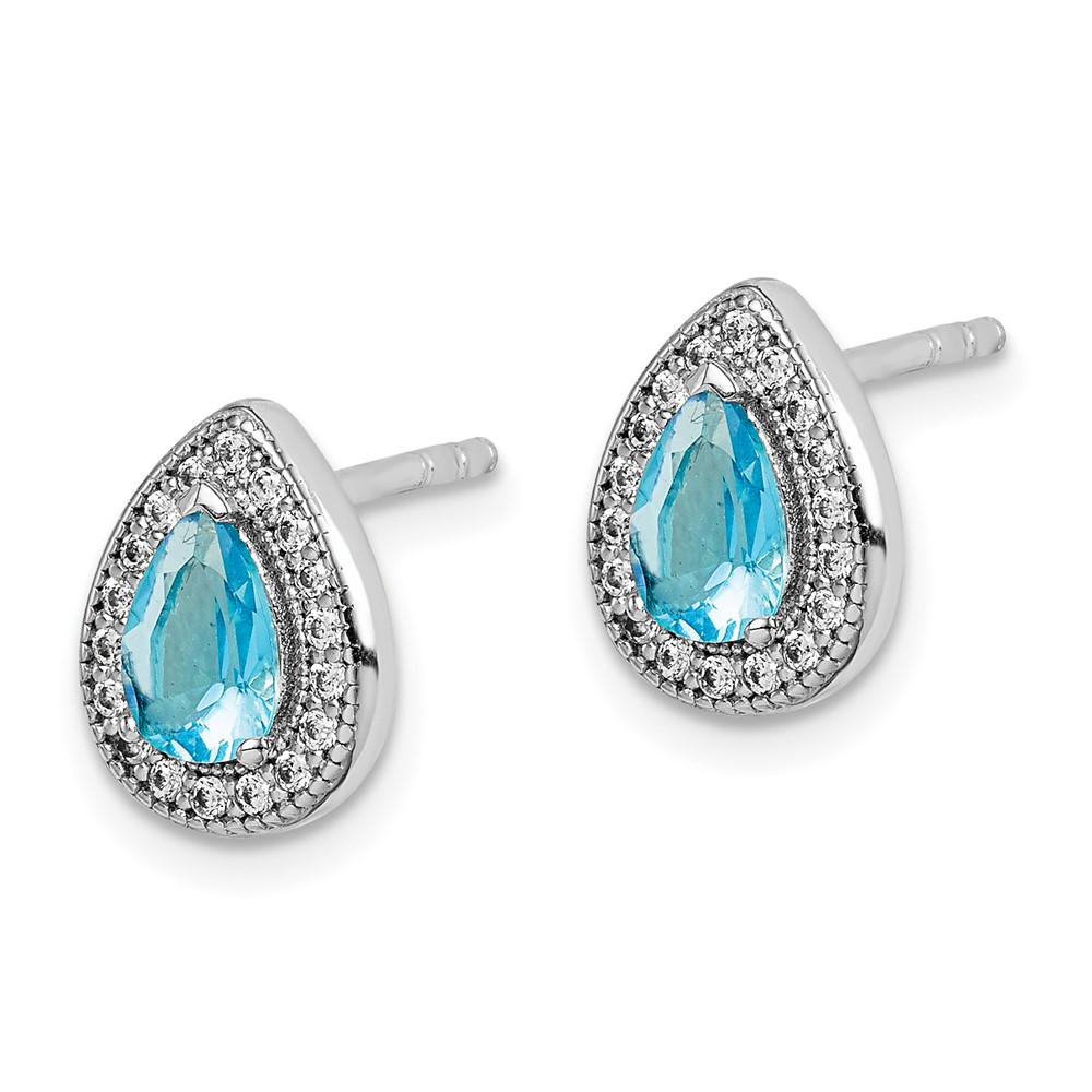 Sterling Silver Rhod Plated Blue and Clear CZ Post Earrings (QE14472MAR)