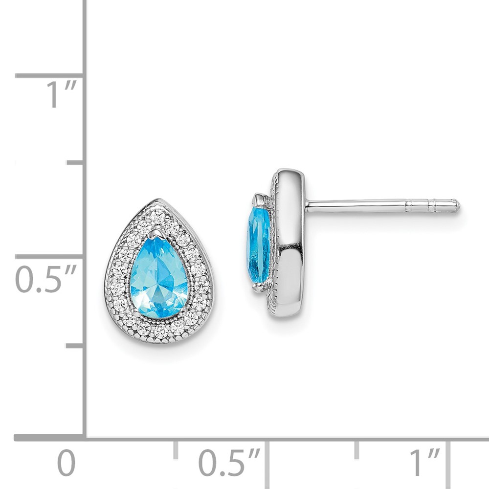 Sterling Silver Rhod Plated Blue and Clear CZ Post Earrings (QE14472MAR)