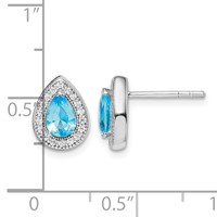 Sterling Silver Rhod Plated Blue and Clear CZ Post Earrings view 4