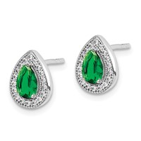 Sterling Silver Rhodium Plated Green and Clear CZ Post Earrings view 2