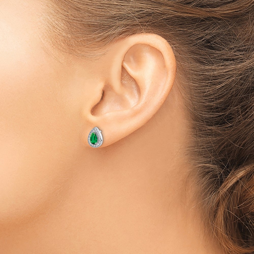 Sterling Silver Rhodium Plated Green and Clear CZ Post Earrings (QE14472MAY)