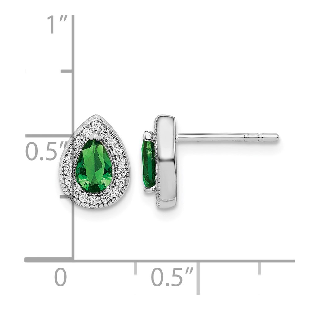 Sterling Silver Rhodium Plated Green and Clear CZ Post Earrings (QE14472MAY)