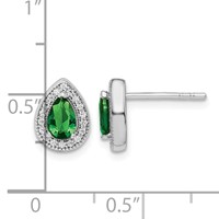 Sterling Silver Rhodium Plated Green and Clear CZ Post Earrings view 4