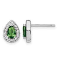 Sterling Silver Rhodium Plated Green and Clear CZ Post Earrings view 1