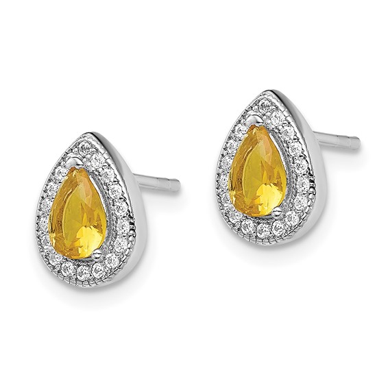 Sterling Silver Rhodium-plated Birthstone CZ and Clear CZ Post Earrings