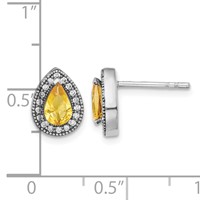 Sterling Silver Rhodium-Plated Yellow and Clear CZ Post Earrings view 4