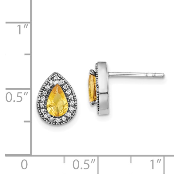 Sterling Silver Rhodium-plated Birthstone CZ and Clear CZ Post Earrings