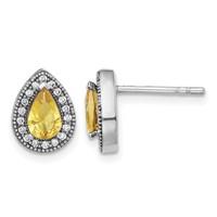 Sterling Silver Rhodium-Plated Yellow and Clear CZ Post Earrings view 1