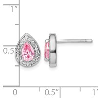 Sterling Silver Rhodium Plated Pink and Clear CZ Post Earrings view 4