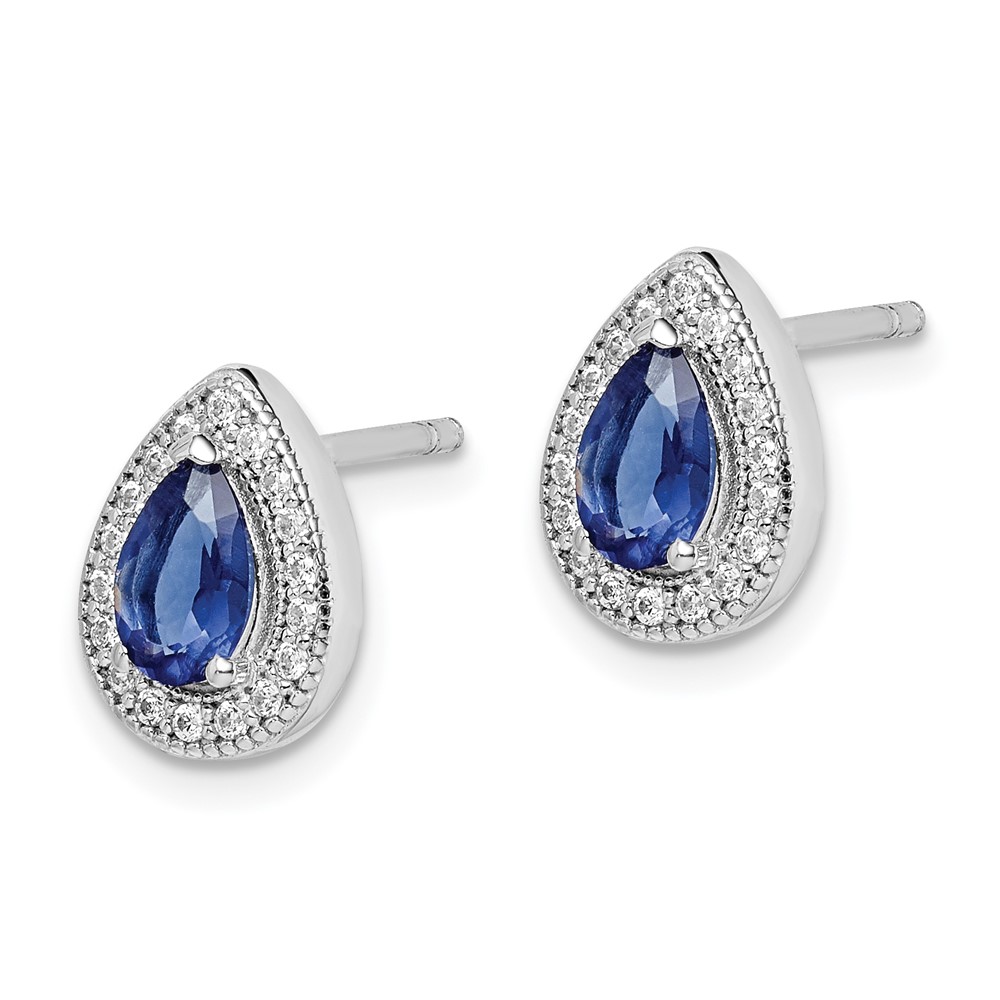 Sterling Silver Rhodium-plated Blue and Clear CZ Post Earrings (QE14472SEP)