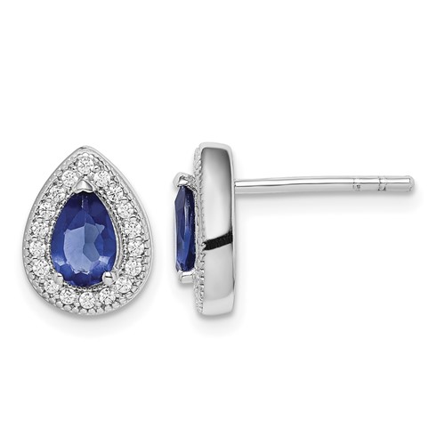 Sterling Silver Rhodium-plated Blue and Clear CZ Post Earrings