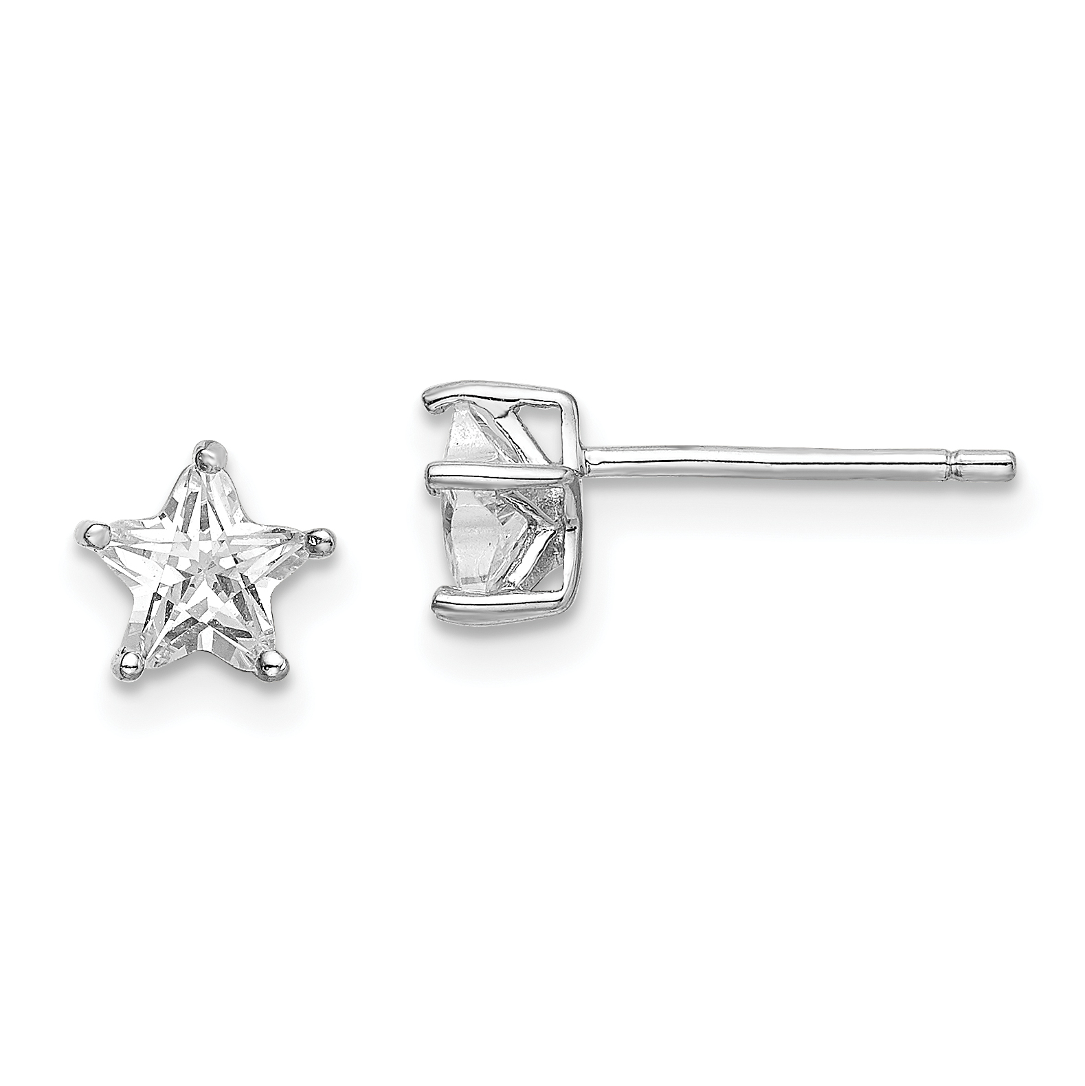Sterling Silver Rhodium-plated 6mm CZ Star Stud Earrings (QE14478)