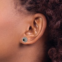 Sterling Silver Polished & Antiqued Textured Onyx Round Post Earrings view 3