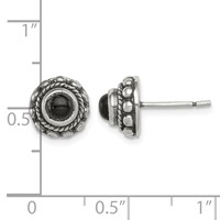 Sterling Silver Polished & Antiqued Textured Onyx Round Post Earrings view 4