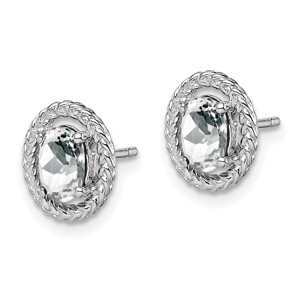 Sterling Silver Rhod-plat White Topaz Oval Post Earrings (QE14494APR)