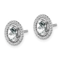 Sterling Silver Rhod-plat White Topaz Oval Post Earrings view 2