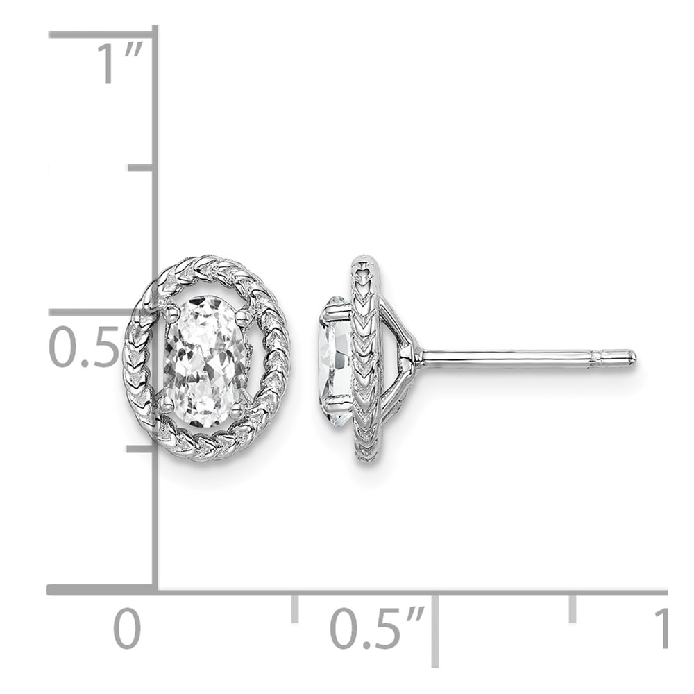 Sterling Silver Rhod-plat White Topaz Oval Post Earrings (QE14494APR)
