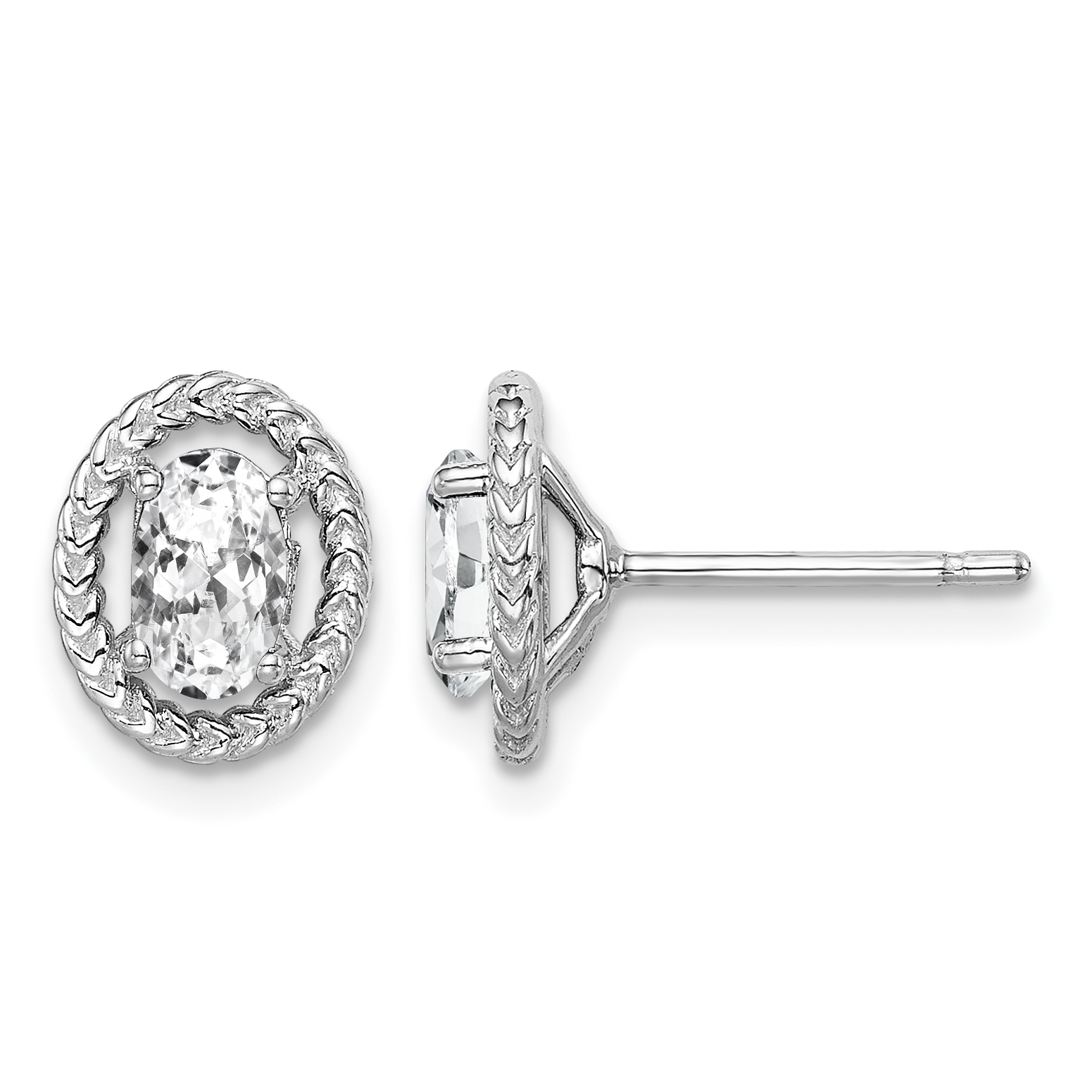 Sterling Silver Rhod-plat White Topaz Oval Post Earrings (QE14494APR)