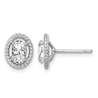 Sterling Silver Rhod-plat White Topaz Oval Post Earrings view 1