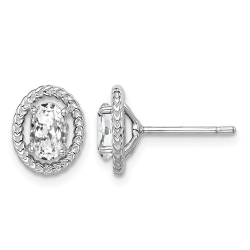 Sterling Silver Rhod-plat White Topaz Oval Post Earrings