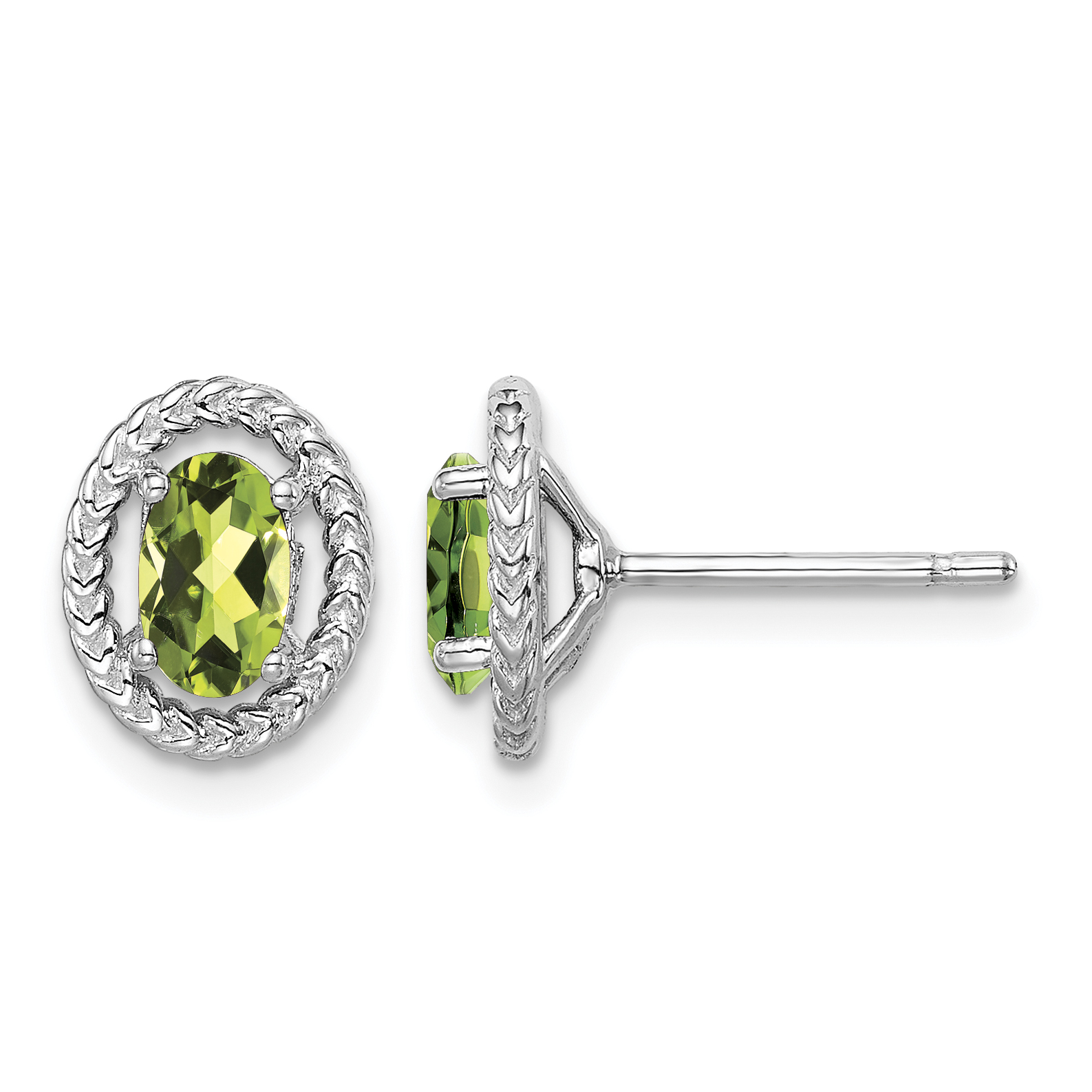 Sterling Silver Rhod-plat Peridot Oval Post Earrings (QE14494AUG)