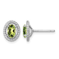 Sterling Silver Rhod-plat Peridot Oval Post Earrings view 1