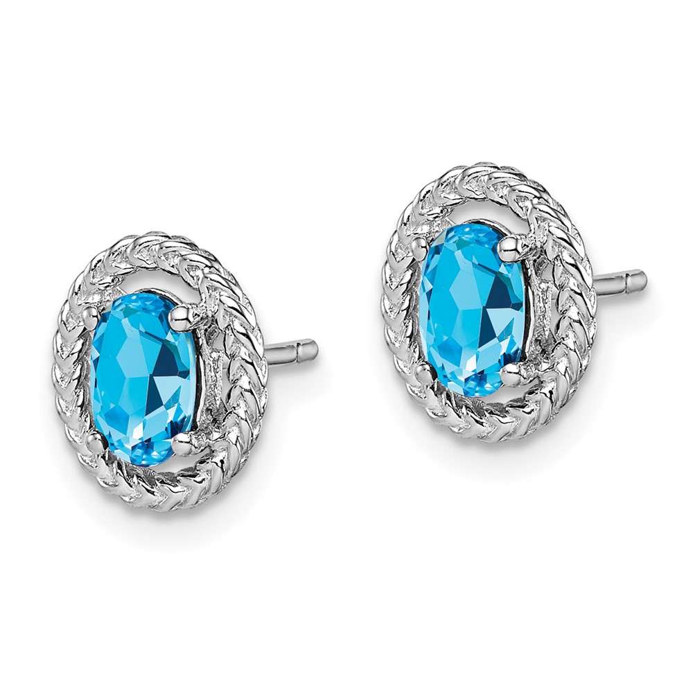 Sterling Silver Rhod-plat Light Swiss Blue Topaz Oval Post Earrings (QE14494DEC)