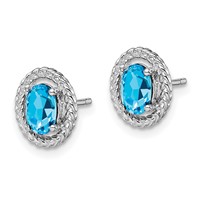 Sterling Silver Rhod-plat Light Swiss Blue Topaz Oval Post Earrings view 2