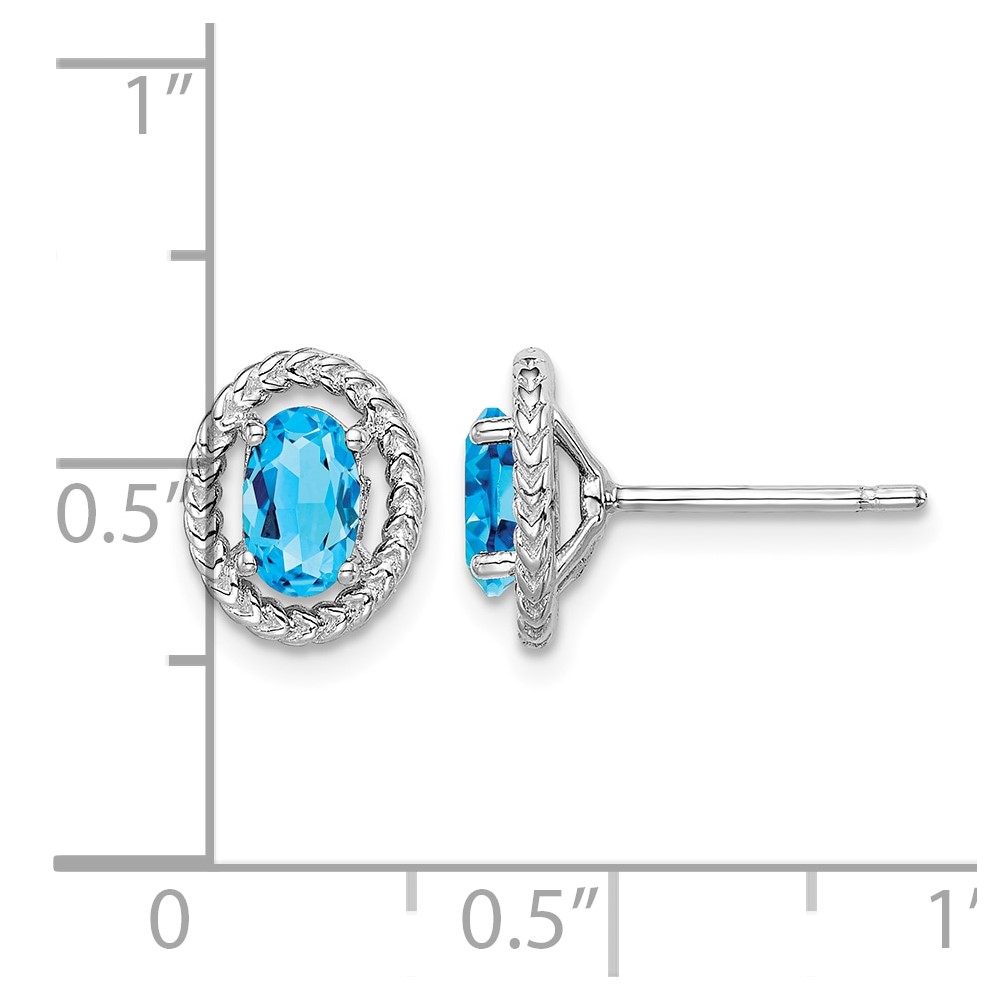 Sterling Silver Rhod-plat Light Swiss Blue Topaz Oval Post Earrings (QE14494DEC)