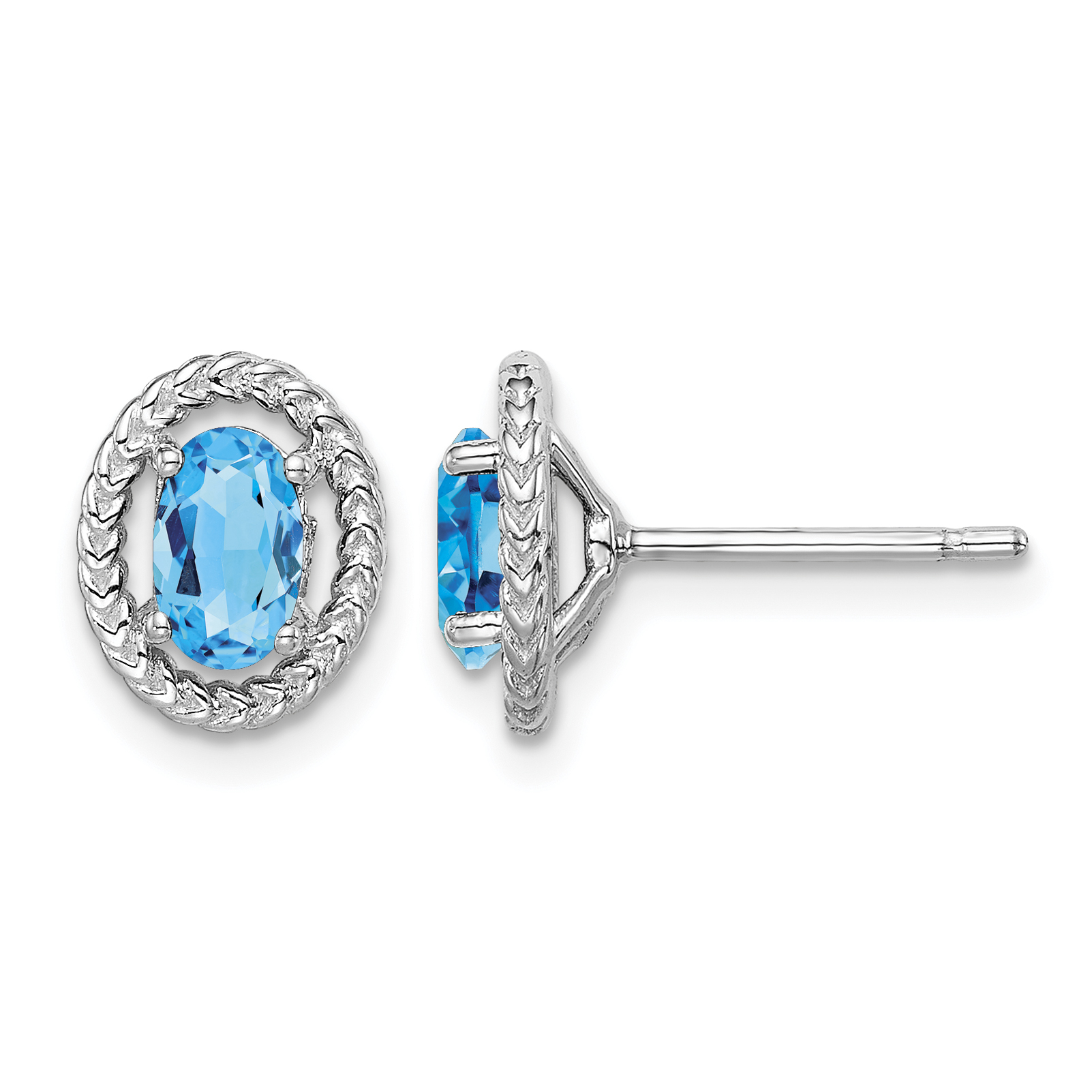 Sterling Silver Rhod-plat Light Swiss Blue Topaz Oval Post Earrings (QE14494DEC)
