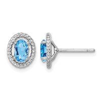Sterling Silver Rhod-plat Light Swiss Blue Topaz Oval Post Earrings view 1