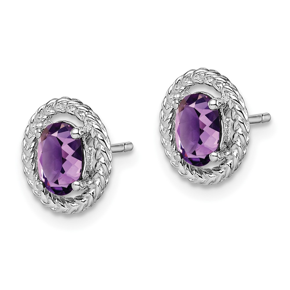 Sterling Silver Rhod-plat Amethyst Oval Post Earrings (QE14494FEB)