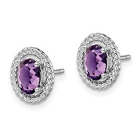Sterling Silver Rhod-plat Amethyst Oval Post Earrings view 2