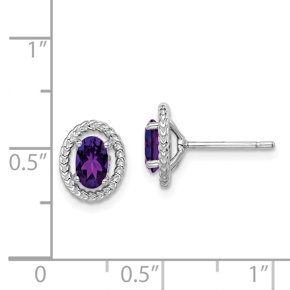 Sterling Silver Rhod-plat Amethyst Oval Post Earrings (QE14494FEB)