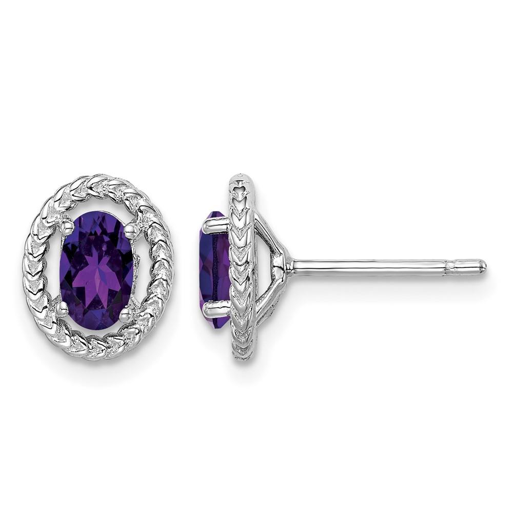 Sterling Silver Rhod-plat Amethyst Oval Post Earrings (QE14494FEB)