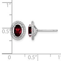 Sterling Silver Rhodium-plated Garnet Oval Post Earrings view 4