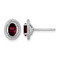 Sterling Silver Rhodium-plated Garnet Oval Post Earrings view 1