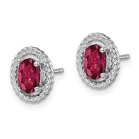 Sterling Silver Rhod-plat Created Ruby Oval Post Earrings view 2