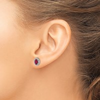 Sterling Silver Rhod-plat Created Ruby Oval Post Earrings view 3