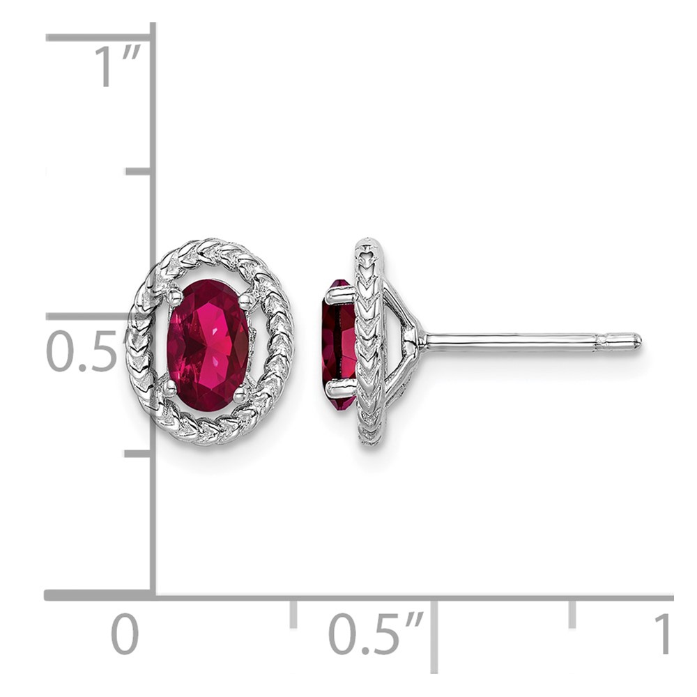 Sterling Silver Rhod-plat Created Ruby Oval Post Earrings (QE14494JUL)