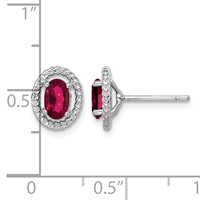 Sterling Silver Rhod-plat Created Ruby Oval Post Earrings view 4